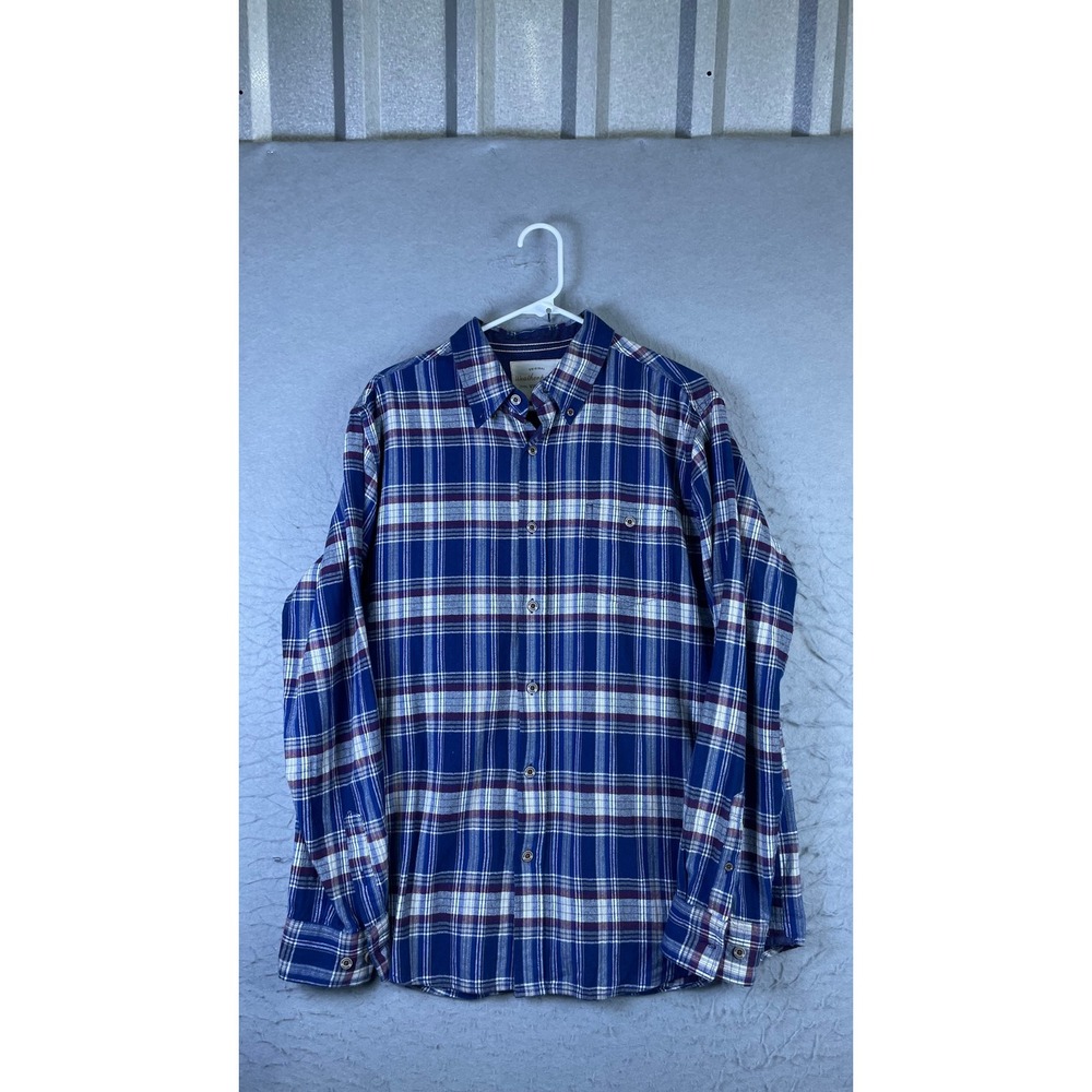 Weatherproof Vintage Button Down Men L Blue Plaid Excellent Long Sleeve Flannel